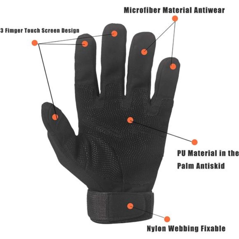 Tactical Gloves Rubber Hard Knuckle Full Finger Touch Screen Fits Motorcycle New - Picture 2 of 4